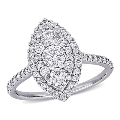 Miadora 10k White Gold 1ct TDW Diamond Marquise Composite Halo Vintage Engagement Ring