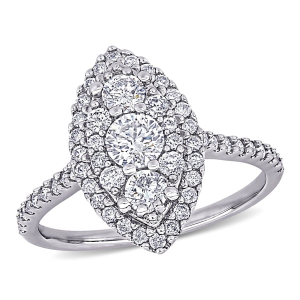 Miadora 10k White Gold 1ct TDW Diamond Marquise Composite Halo Vintage Engagement Ring. Opens flyout.