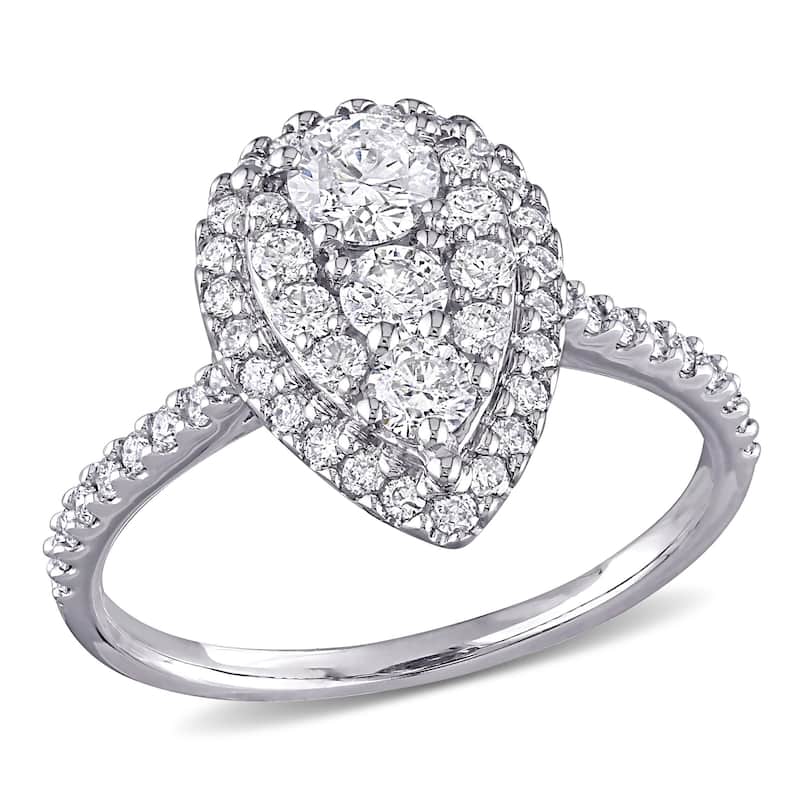 Miadora 10k White Gold 1ct TDW Diamond Teardrop Composite Halo Engagement Ring