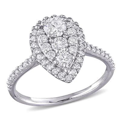 Miadora 10k White Gold 1ct TDW Diamond Teardrop Composite Halo Engagement Ring
