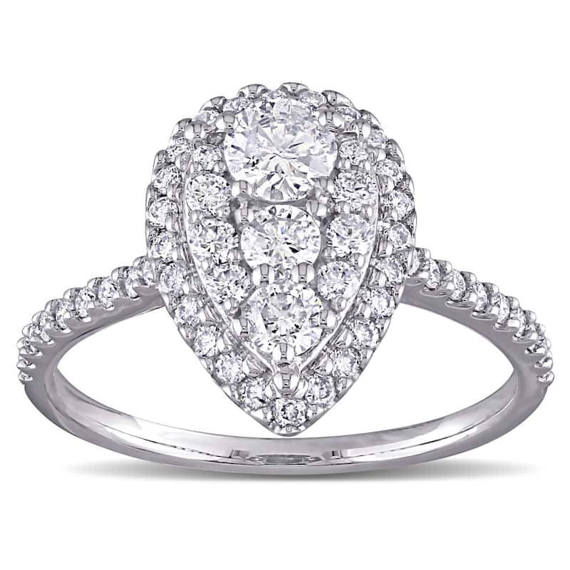 Miadora 10k White Gold 1ct TDW Diamond Teardrop Composite Halo Engagement Ring