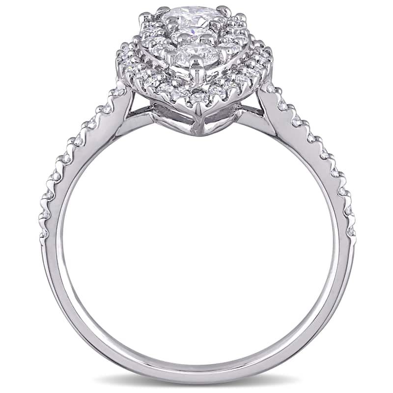 Miadora 10k White Gold 1ct TDW Diamond Teardrop Composite Halo Engagement Ring