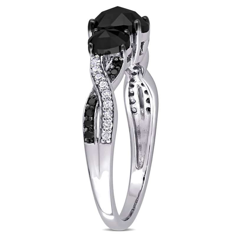 Miadora 10k White Gold 1 2/5ct TDW Oval-cut Black & White Diamond 3-Stone Infinity Engagement Ring