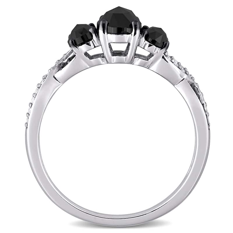 Miadora 10k White Gold 1 2/5ct TDW Oval-cut Black & White Diamond 3-Stone Infinity Engagement Ring