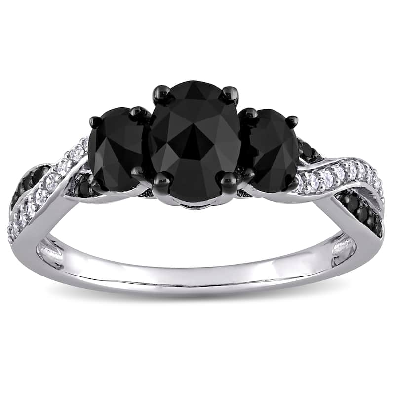 Miadora 10k White Gold 1 2/5ct TDW Oval-cut Black & White Diamond 3-Stone Infinity Engagement Ring