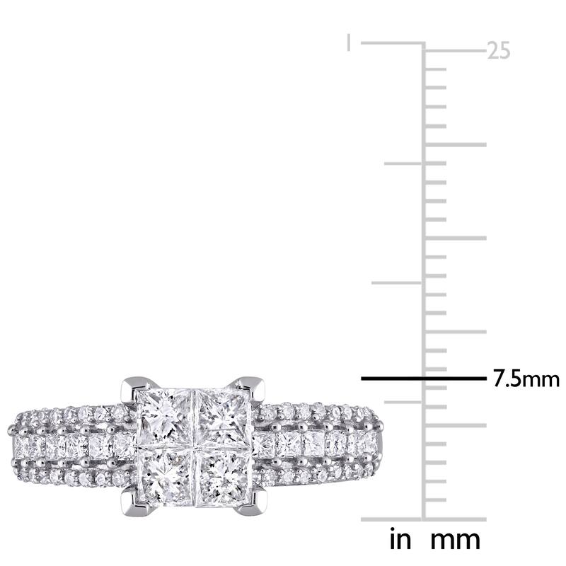 Miadora 10k White Gold 1ct TDW Princess-cut Quad Diamond Triple-row Engagement Ring