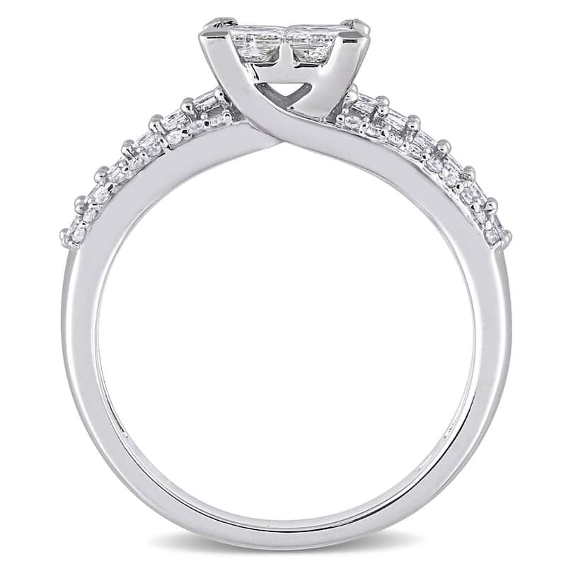 Miadora 10k White Gold 1ct TDW Princess-cut Quad Diamond Triple-row Engagement Ring