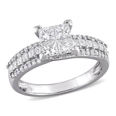 Miadora 10k White Gold 1ct TDW Princess-cut Quad Diamond Triple-row Engagement Ring
