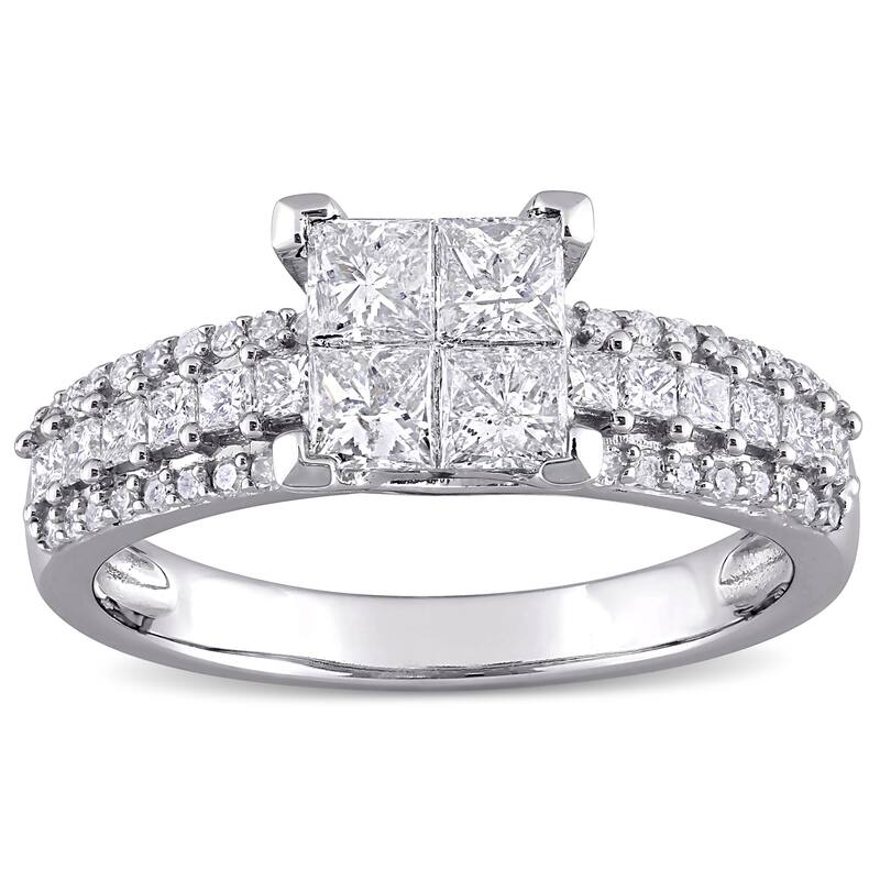Miadora 10k White Gold 1ct TDW Princess-cut Quad Diamond Triple-row Engagement Ring