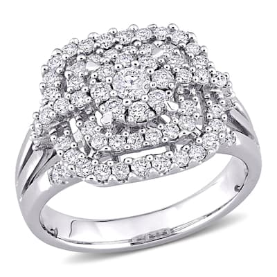 Miadora 14k White Gold 1ct TDW Diamond Composite Halo Engagement Ring