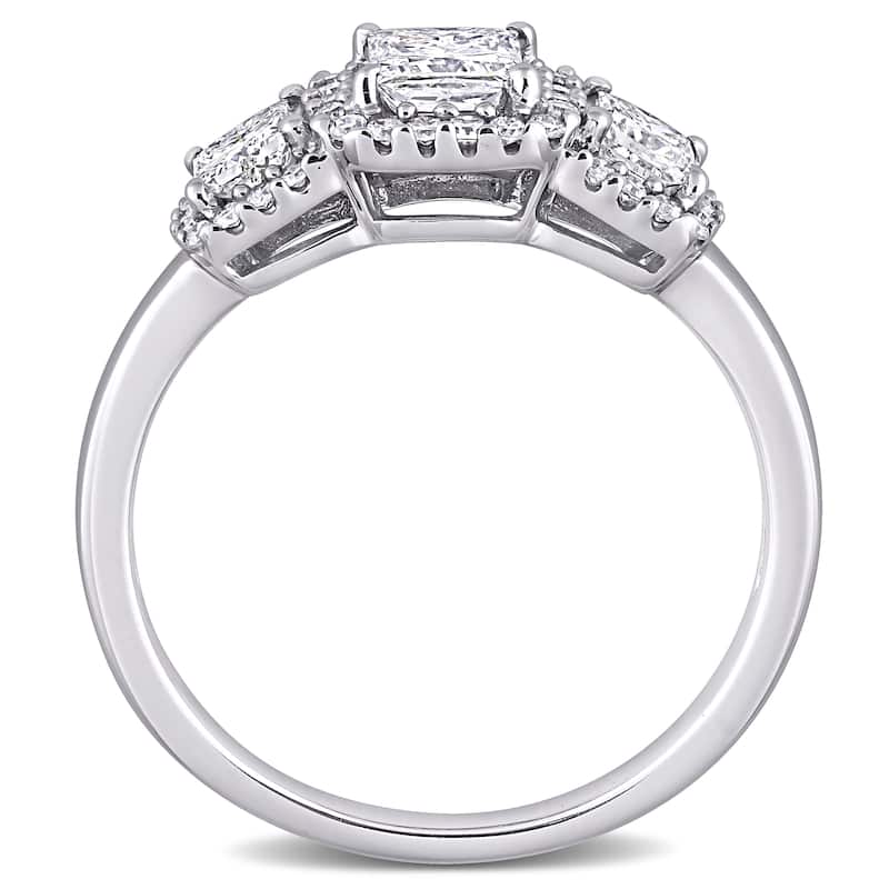 Miadora 10k White Gold 1ct TDW Princess-cut Diamond 3-Stone Halo Engagement Ring