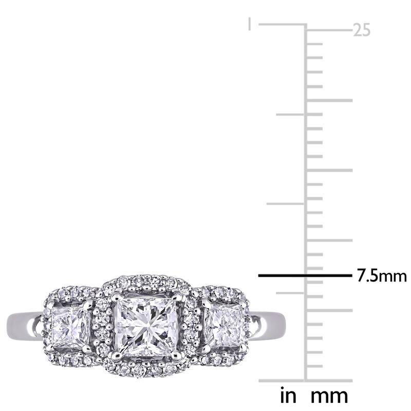 Miadora 10k White Gold 1ct TDW Princess-cut Diamond 3-Stone Halo Engagement Ring