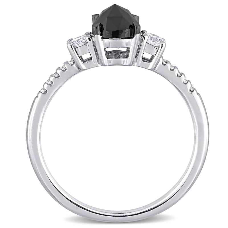 Miadora 14k White Gold 1 1/5ct TDW Black & White Oval & Round-cut Diamond 3-stone Engagement Ring