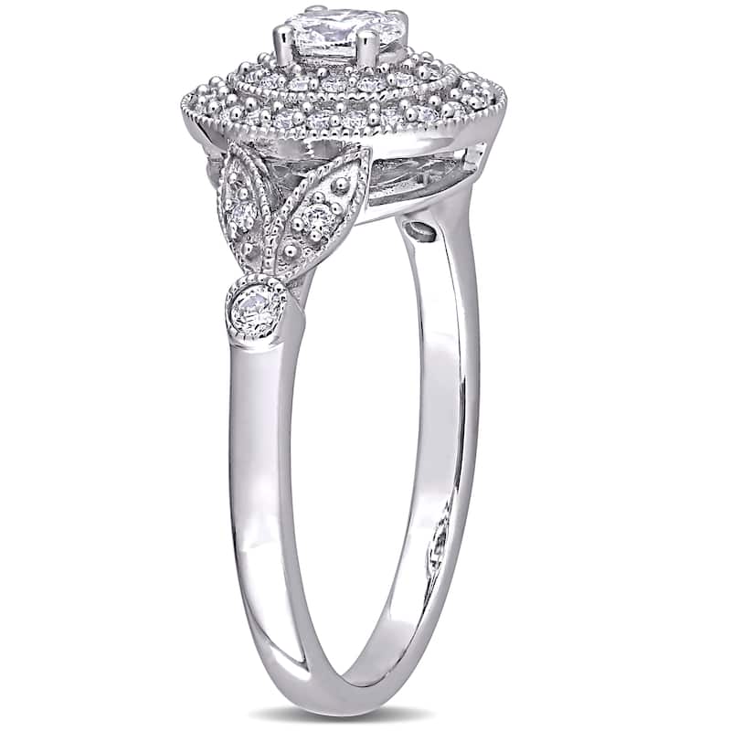 Miadora 14k White Gold 1/2ct TDW Oval Diamond Double Halo Engagement Ring