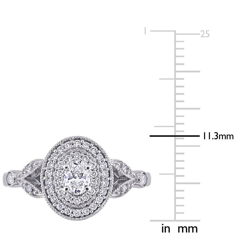 Miadora 14k White Gold 1/2ct TDW Oval Diamond Double Halo Engagement Ring