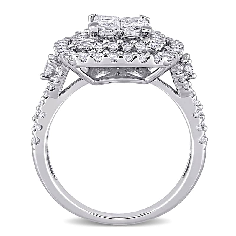 Miadora 14k White Gold 2ct TDW Princess-cut Quad Diamond Double Halo Engagement Ring