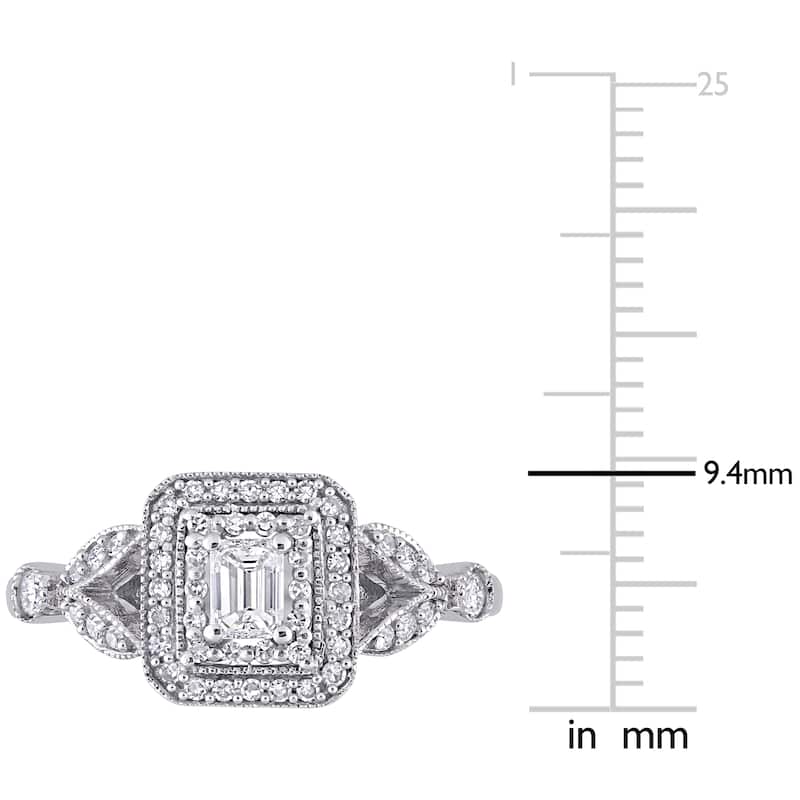 Miadora 10k White Gold 1/2ct TDW Emerald & Round-cut Diamond Double Halo Engagement Ring