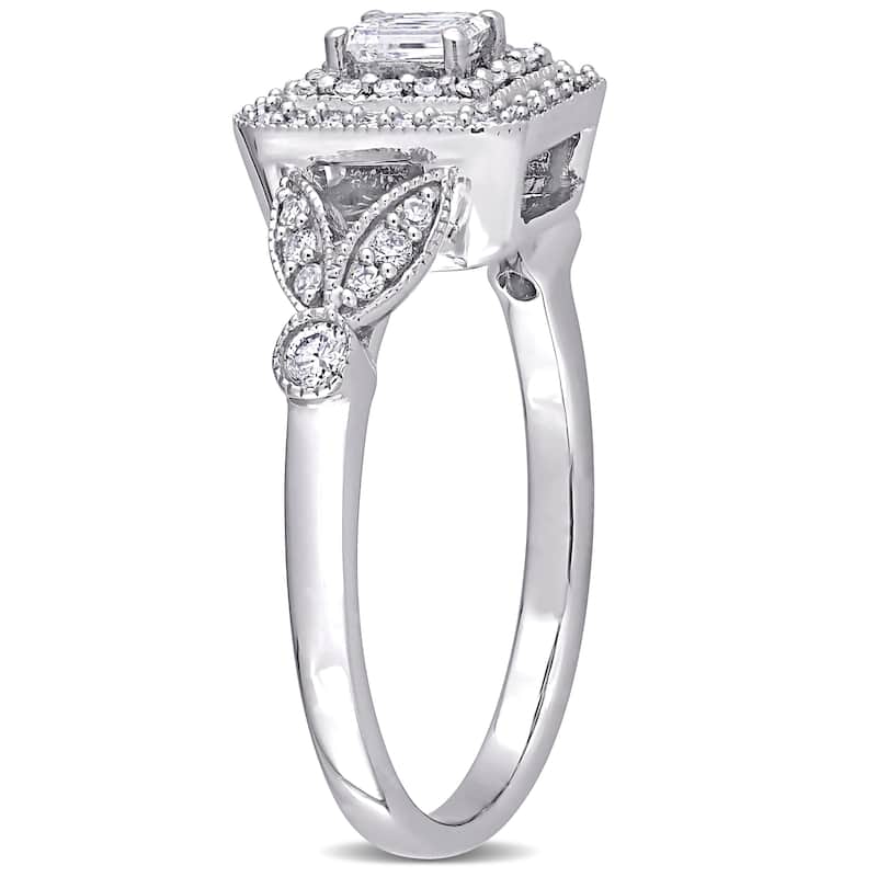Miadora 10k White Gold 1/2ct TDW Emerald & Round-cut Diamond Double Halo Engagement Ring