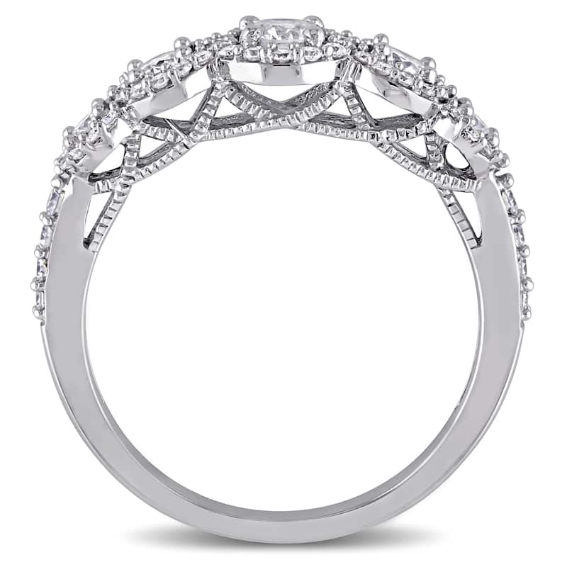 Miadora 10k White Gold 3/4ct TDW Diamond 5-Stone Halo Engagement Ring