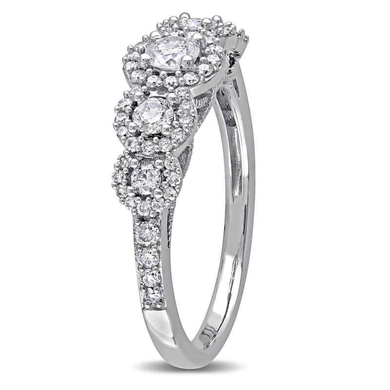 Miadora 10k White Gold 3/4ct TDW Diamond 5-Stone Halo Engagement Ring