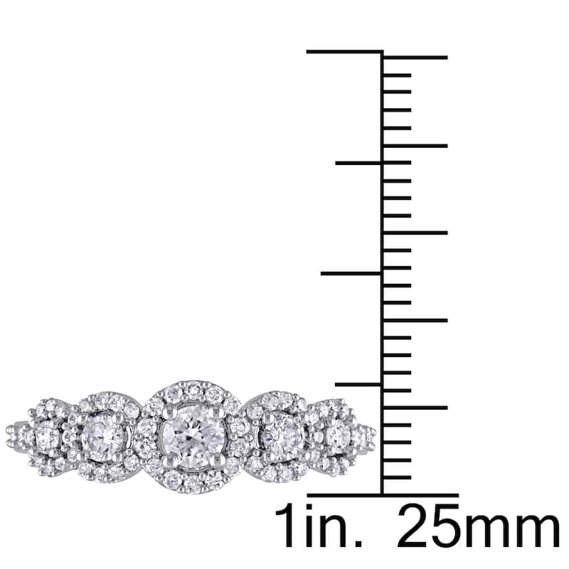 Miadora 10k White Gold 3/4ct TDW Diamond 5-Stone Halo Engagement Ring