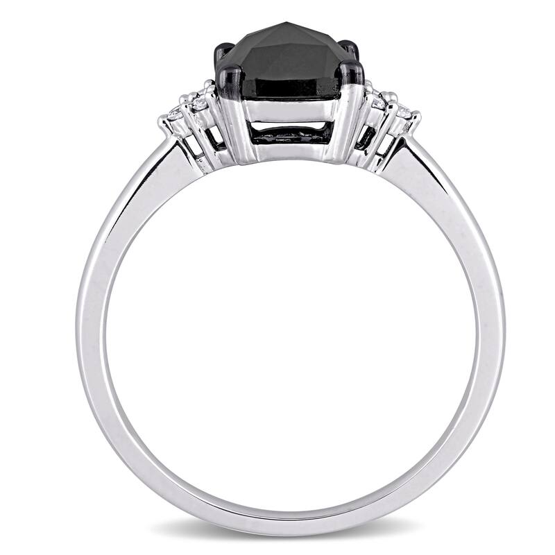 Miadora 14k White Gold 1 1/3ct TDW Cushion-cut Black and White Diamond Engagement Ring