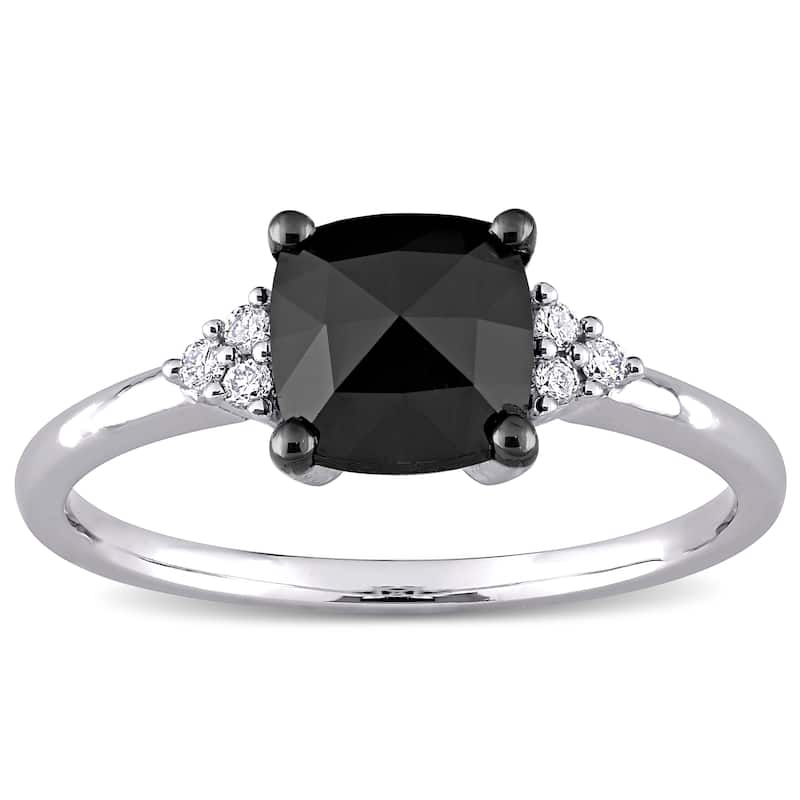 Miadora 14k White Gold 1 1/3ct TDW Cushion-cut Black and White Diamond Engagement Ring