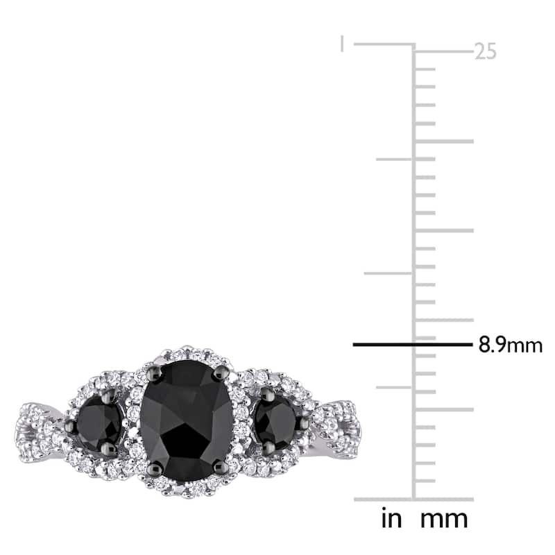 Miadora 14k White Gold 1 1/3ct TDW Oval Black & White Diamond 3-Stone Halo Infinity Engagement Ring