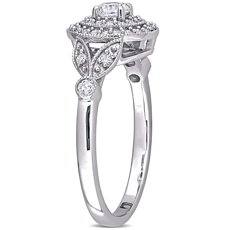 Miadora 14k White Gold 1/2ct TDW Diamond Double Halo Engagement Ring