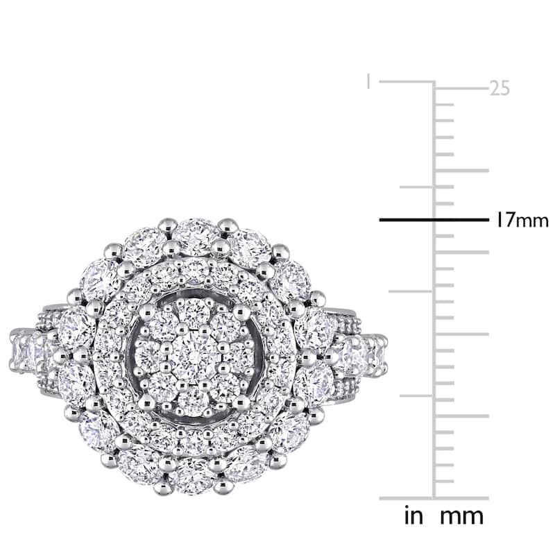 Miadora 14k White Gold 3ct TDW Diamond Triple Halo Cluster Engagement Ring
