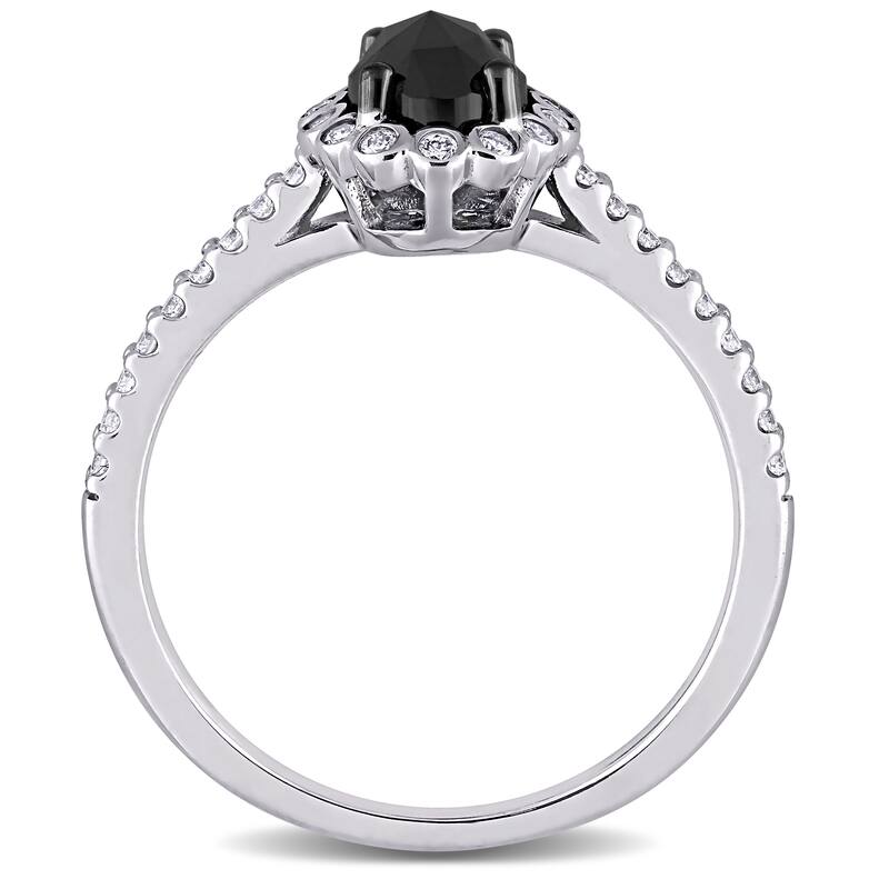 Miadora 14k White Gold 1 1/5ct TDW Oval Black & White Diamond Halo Engagement Ring