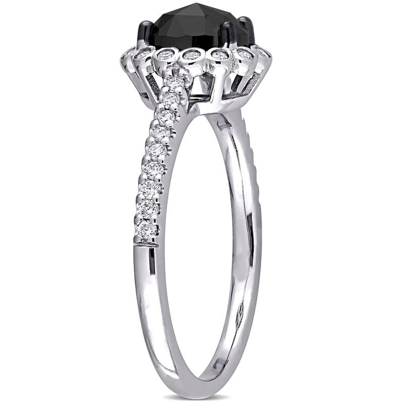 Miadora 14k White Gold 1 1/5ct TDW Oval Black & White Diamond Halo Engagement Ring