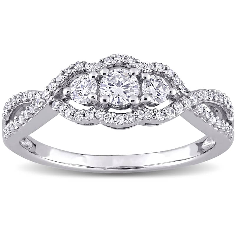 Miadora 10k White Gold 1/2ct TDW Diamond 3-stone Halo Infinity Engagement Ring