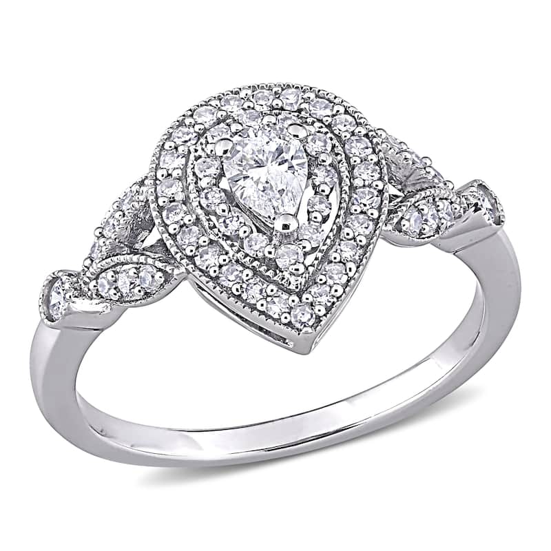 Miadora 10k White Gold 1/2ct TDW Pear & Round-cut Diamond Teardrop Halo Engagement Ring