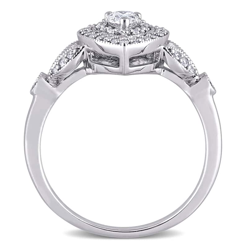 Miadora 10k White Gold 1/2ct TDW Pear & Round-cut Diamond Teardrop Halo Engagement Ring