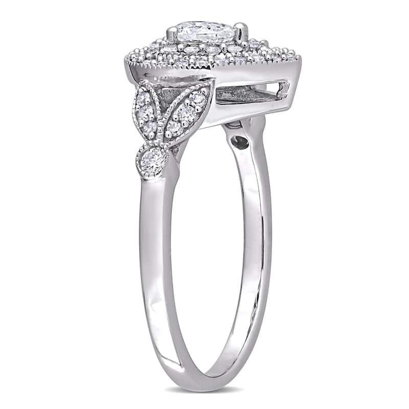 Miadora 10k White Gold 1/2ct TDW Pear & Round-cut Diamond Teardrop Halo Engagement Ring
