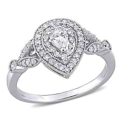 Miadora 10k White Gold 1/2ct TDW Pear & Round-cut Diamond Teardrop Halo Engagement Ring