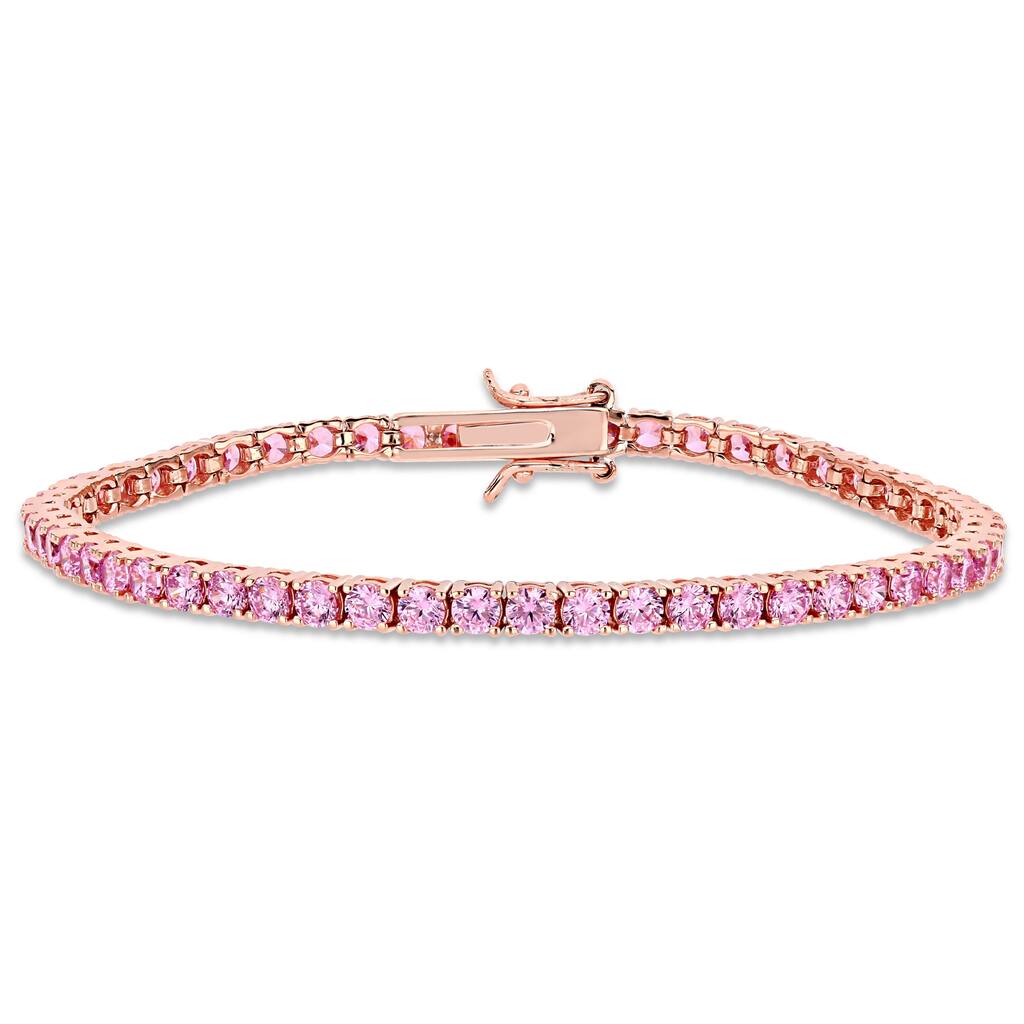 Miadora Rose Plated Sterling Silver Pink Cubic Zirconia Tennis Bracelet