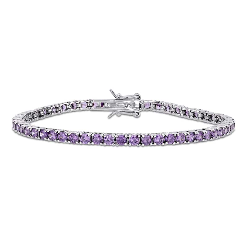 Miadora Sterling Silver Purple Cubic Zirconia Tennis Bracelet