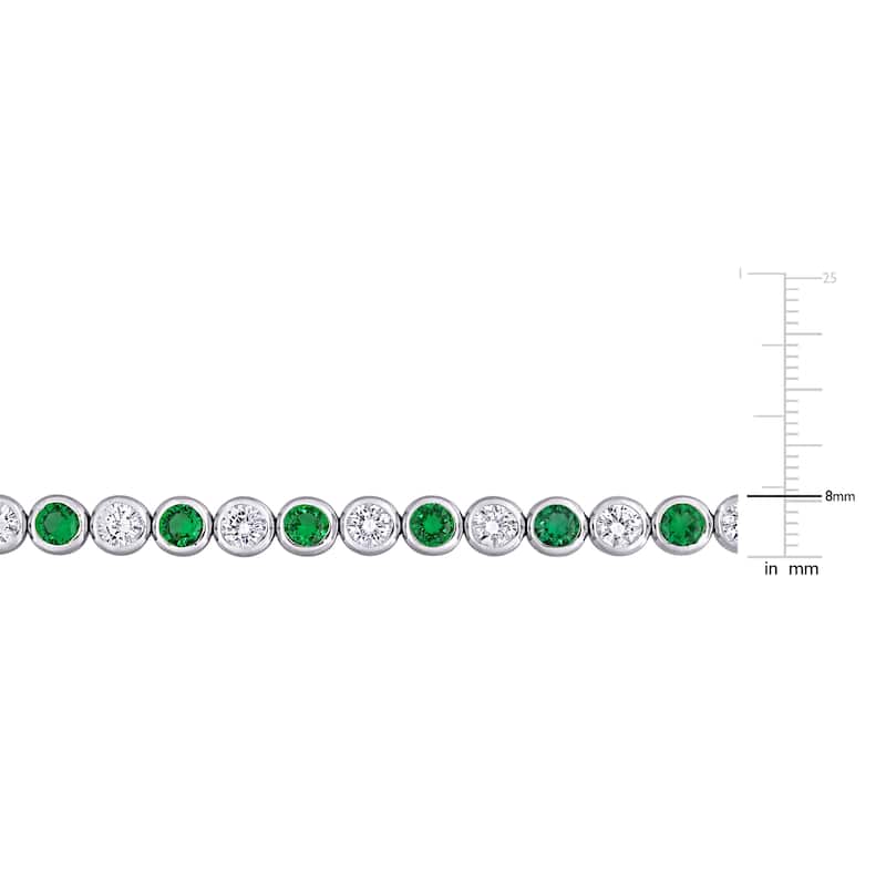 Miadora Sterling Silver 9 1/2 CT TGW Green Cubic Zirconia and Created White Sapphire Tennis Bracelet