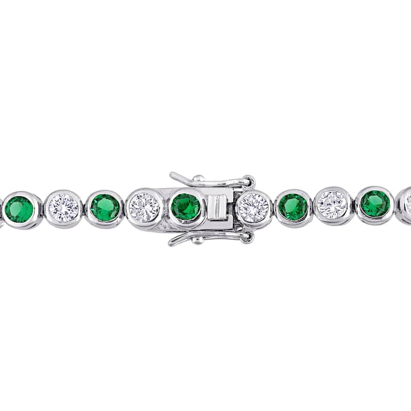 Miadora Sterling Silver 9 1/2 CT TGW Green Cubic Zirconia and Created White Sapphire Tennis Bracelet