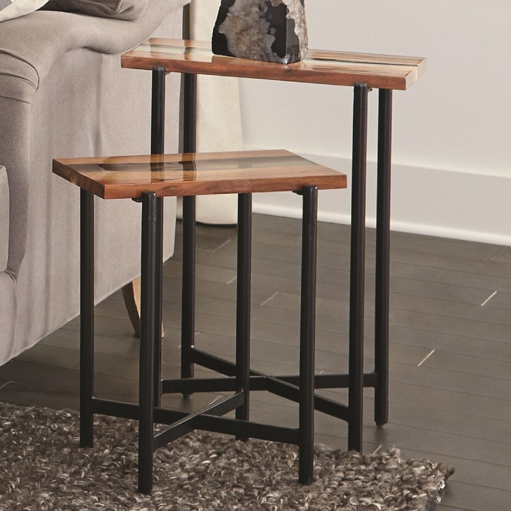 Carbon Loft  Galvan 18-inch Acacia Wood and Acrylic Nesting End Tables (Set of 2)