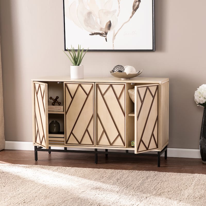 SEI Furniture Breslin Cream Wood 4 Door Buffet Sideboard Accent Cabinet