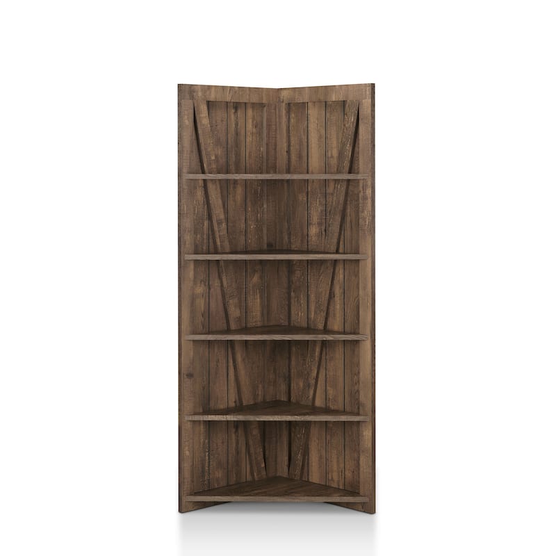 Rustic Reclaimed Oak 5-Shelf Corner Bookcase by Furniture of America