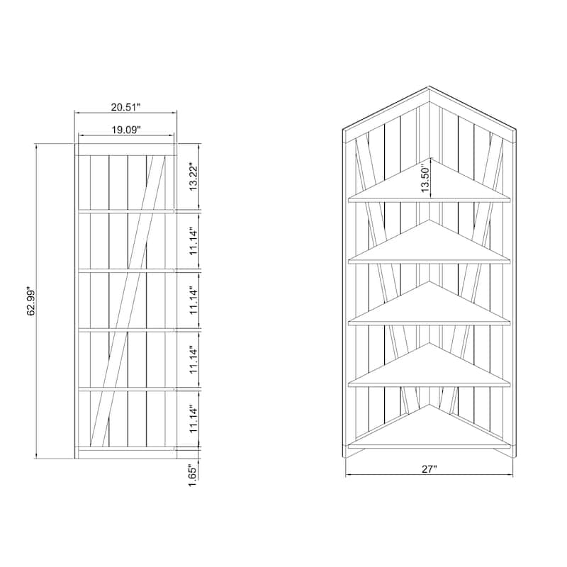 Rustic Reclaimed Oak 5-Shelf Corner Bookcase by Furniture of America