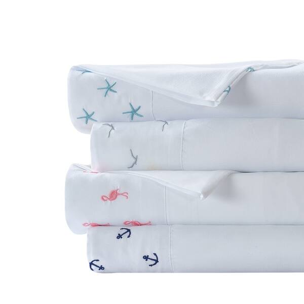 Porch & Den Coastal Embroidered 4piece Bed Sheet Set Overstock 30735345