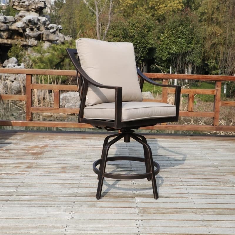 La Jolla Outdoor Aluminum Swivel Bar Stool with Cushion - Liberty Bronze/ Grey