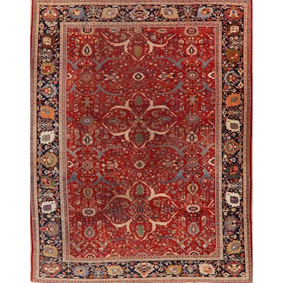 Pre-1900 Antique Large Sultanabad Persian Area Rug Handmade Carpet - 10'6" x 13'5"