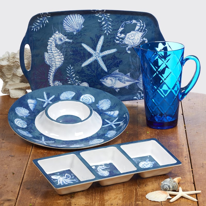 Certified International Oceanic 3-piece Melamine Hostess Set - Blue