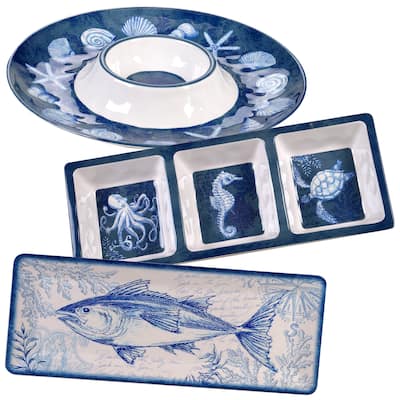 Certified International Oceanic 3-piece Melamine Hostess Set - Blue